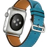 Curea iUni compatibila cu Apple Watch 1/2/3/4/5/6/7, 42mm, Single Tour, Piele, Albastru